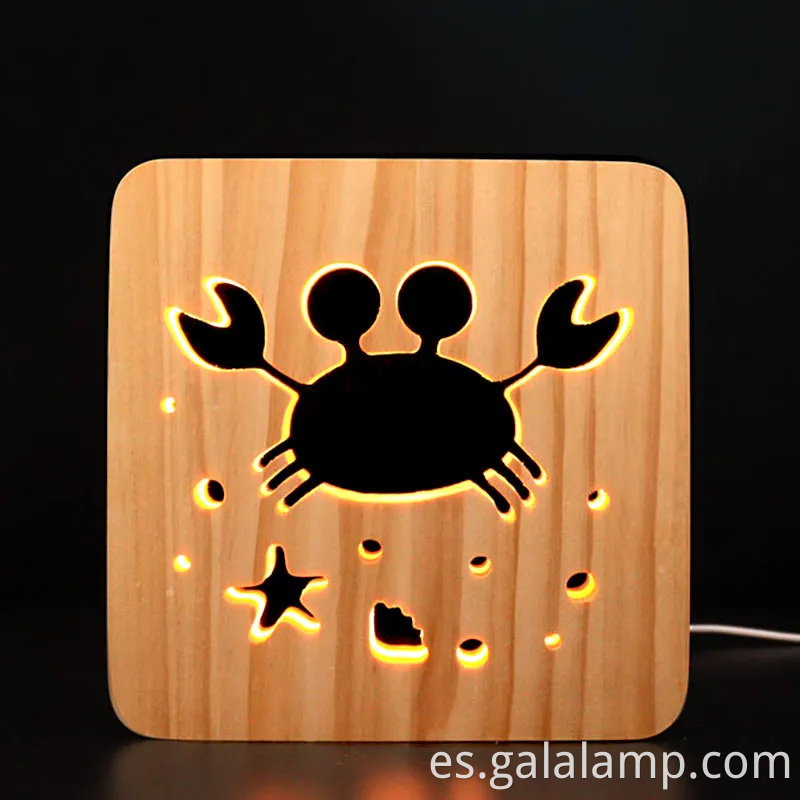 Luz de noche 3D creativa, tallado hueco de madera maciza, lámpara de escritorio LED